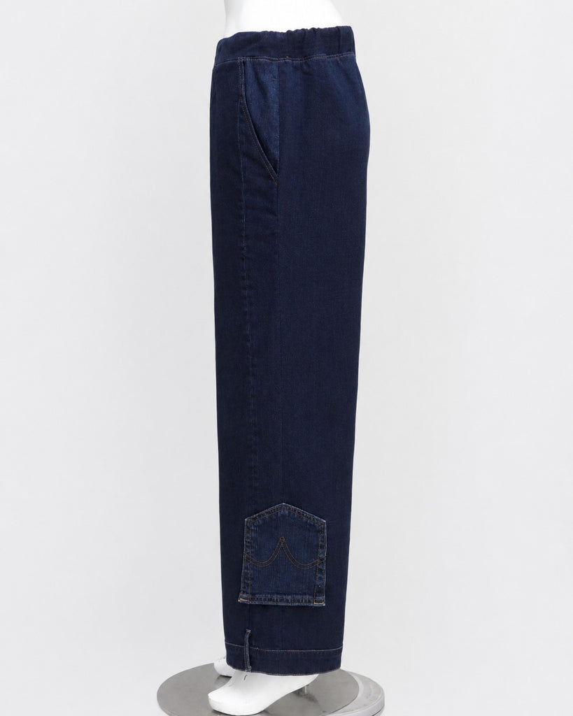 CR2223 UPCYCLED TWO-TONE DENIM WIDE-LEG PANTS