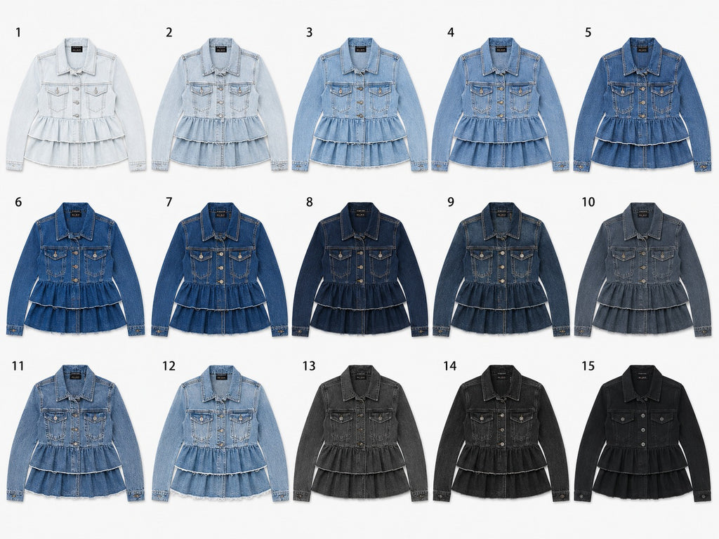 CR2226 UPCYCLED LEVI’S DOUBLE-RUFFLE PEPLUM DENIM JACKET