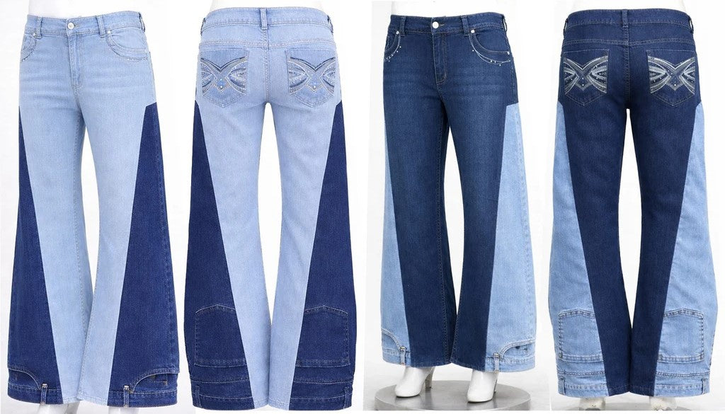 CR1315 Two-Tone Panel Flare Jeans – Rework Wide Leg Denim