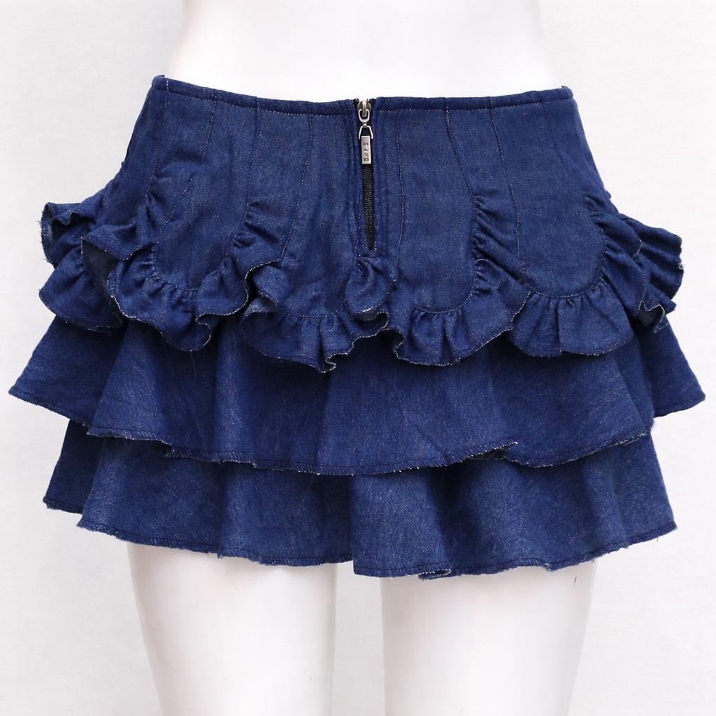 Ruffle Layer Denim Mini Skirt