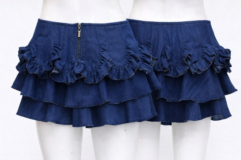 CR1405 Ruffle Layer Denim Mini Skirt