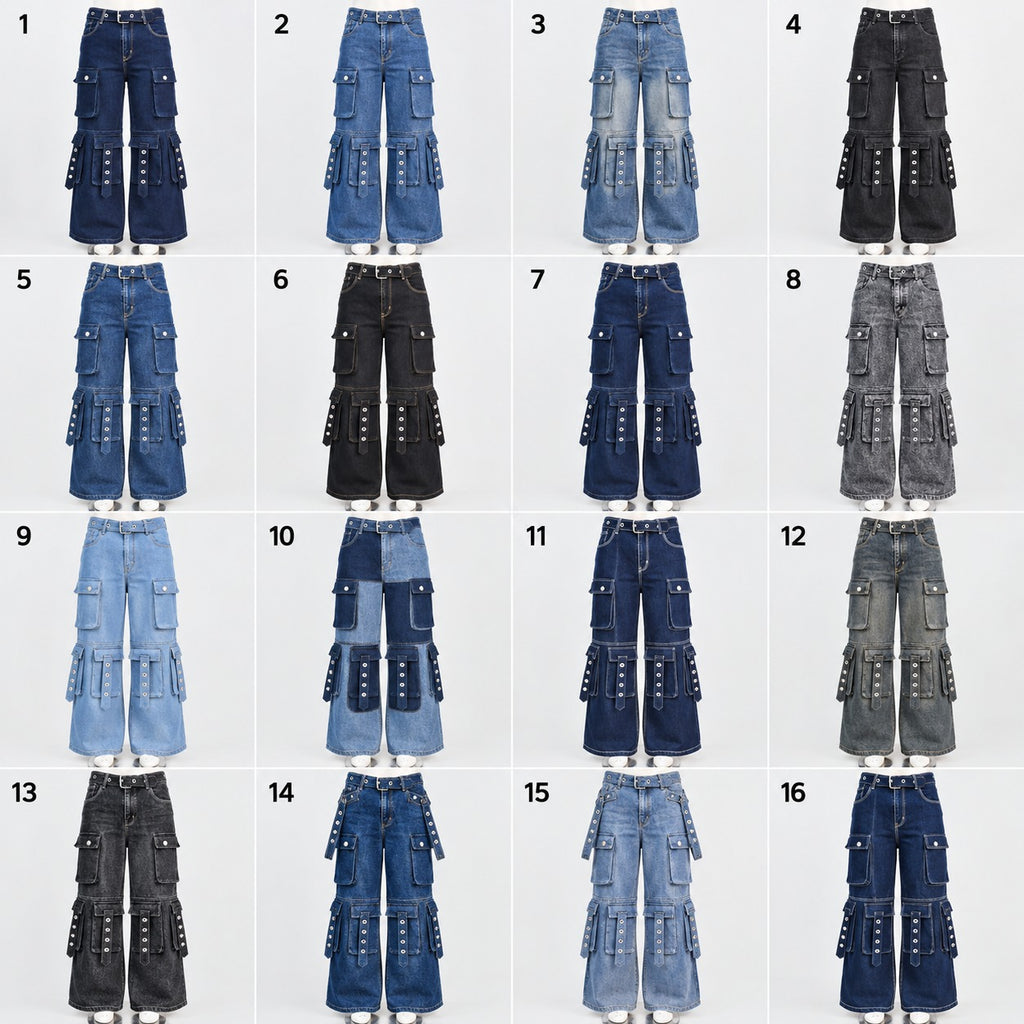 CR2292 UPCYCLED MULTI-POCKET DENIM CARGO PANTS