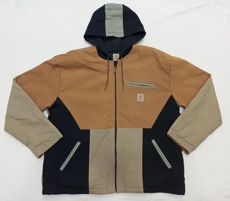 CR1072 Upcycled Carhartt Colour-Block Hooded Jacket