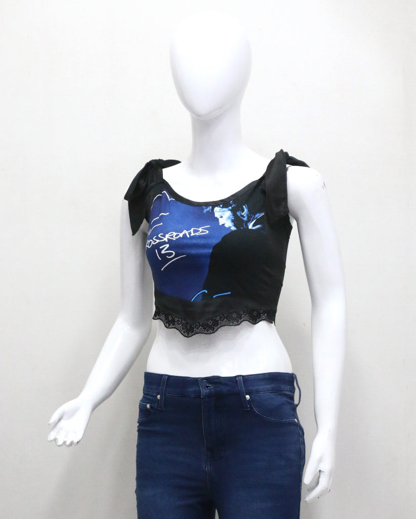 CR1320 Graphic Lace Corset Crop Top – Tie Strap Rework Top