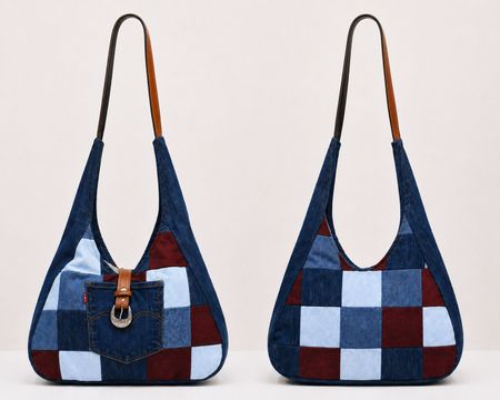 CR1543 Upcycled Denim Patchwork Shoulder Bags