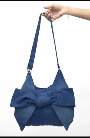 CR1647 UPCYCLED DENIM BOW SHOULDER BAG