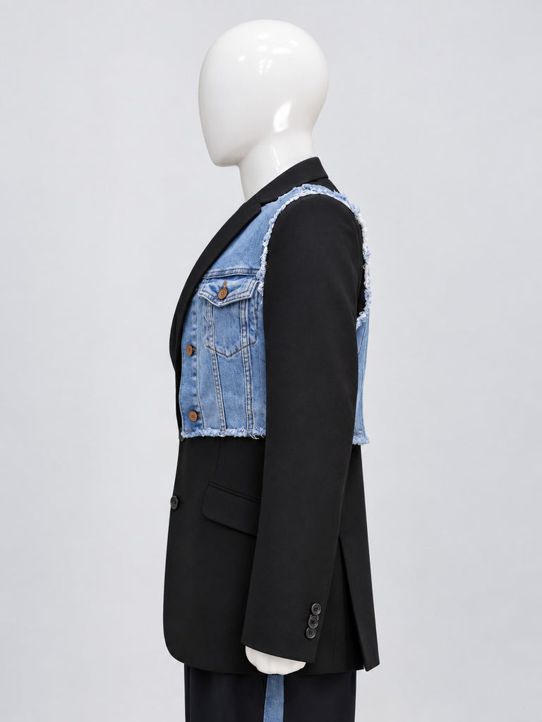CR2270 UPCYCLED DENIM VEST PANEL SUITING BLAZER