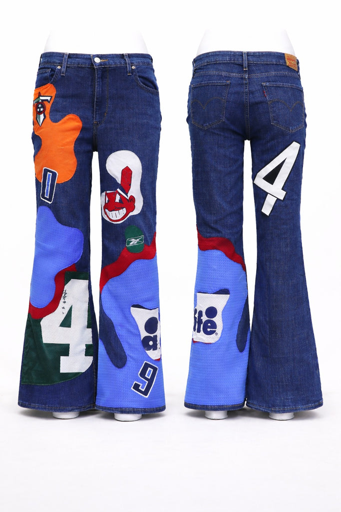 CR1303 Patchwork Graphic Flare Jeans – Rework Streetwear Denim