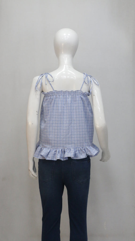 CR2203 UPCYCLED POLO CHECK RUFFLE CAMI TOP