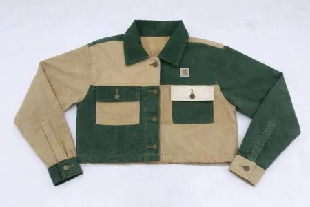 CR1234 Upcycled Two-Tone Utility Cropped Jacket