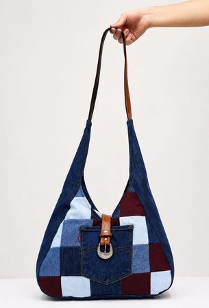CR1543 Upcycled Denim Patchwork Shoulder Bags
