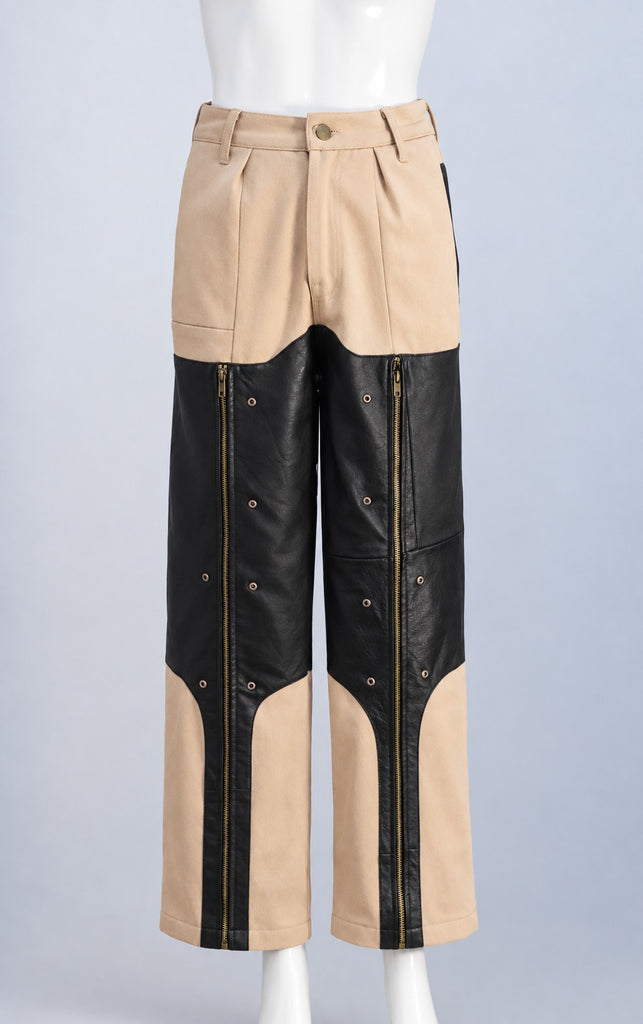 CR2268 UPCYCLED FAUX LEATHER PANEL UTILITY PANTS