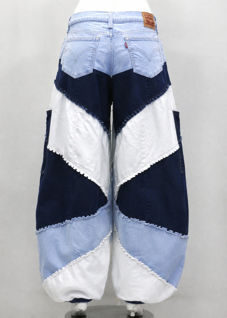 CR2205 UPCYCLED ABSTRACT PATCHWORK BAGGY DENIM JEANS