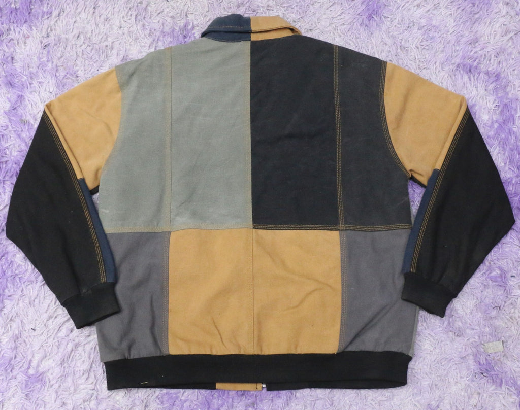 CR1442 Upcycled Patchwork Workwear Jacket – Earth Tone Panel Design