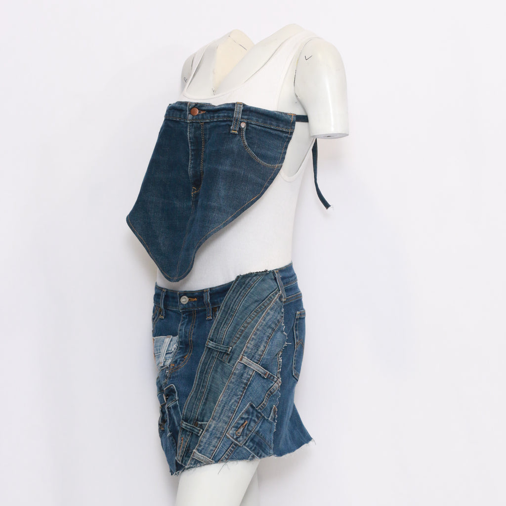 CR436 Reworked Backless Blouse and Mini Skirt Set