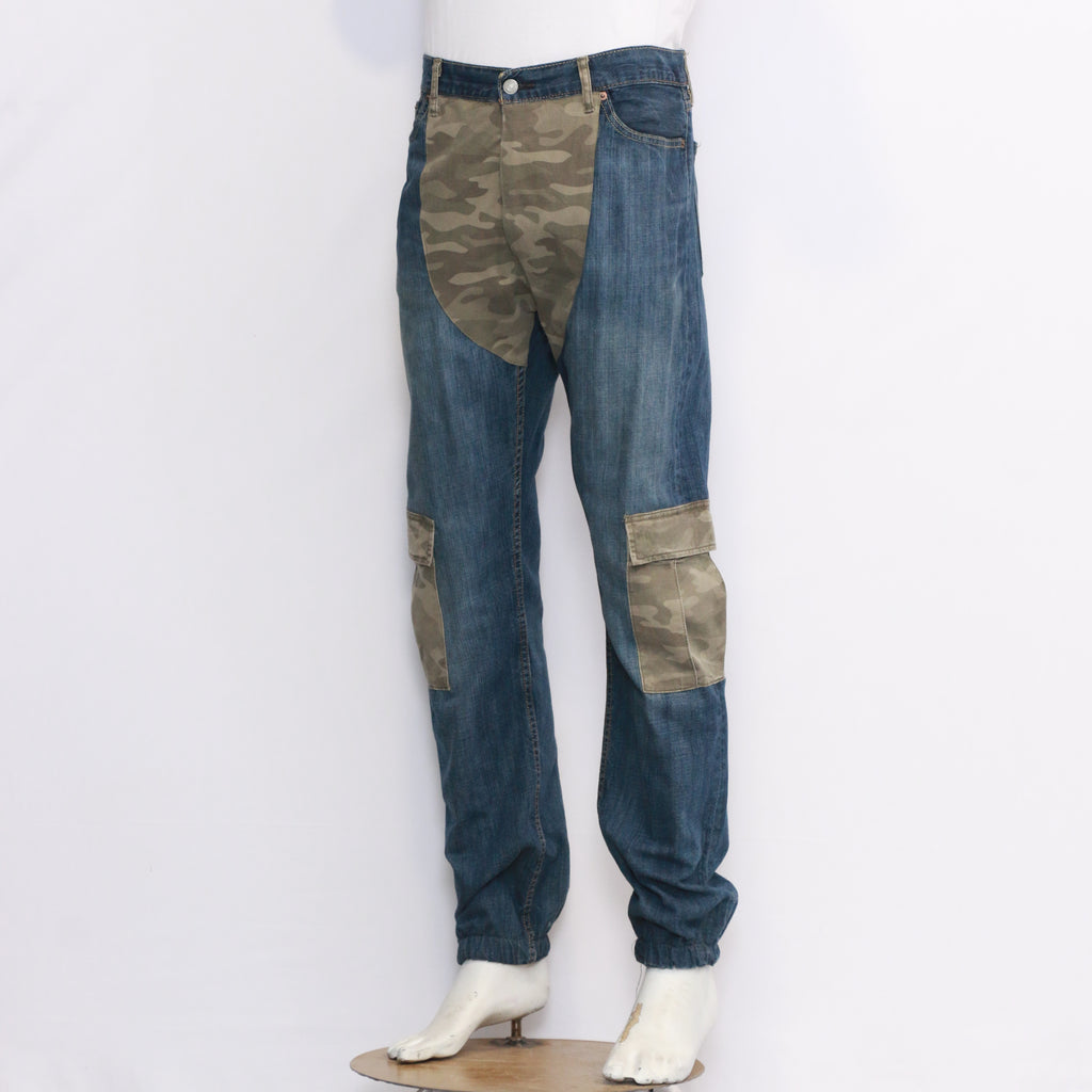 CR989 Reworked Men's Denim Jeans with Camo Fly and Cargo Pockets