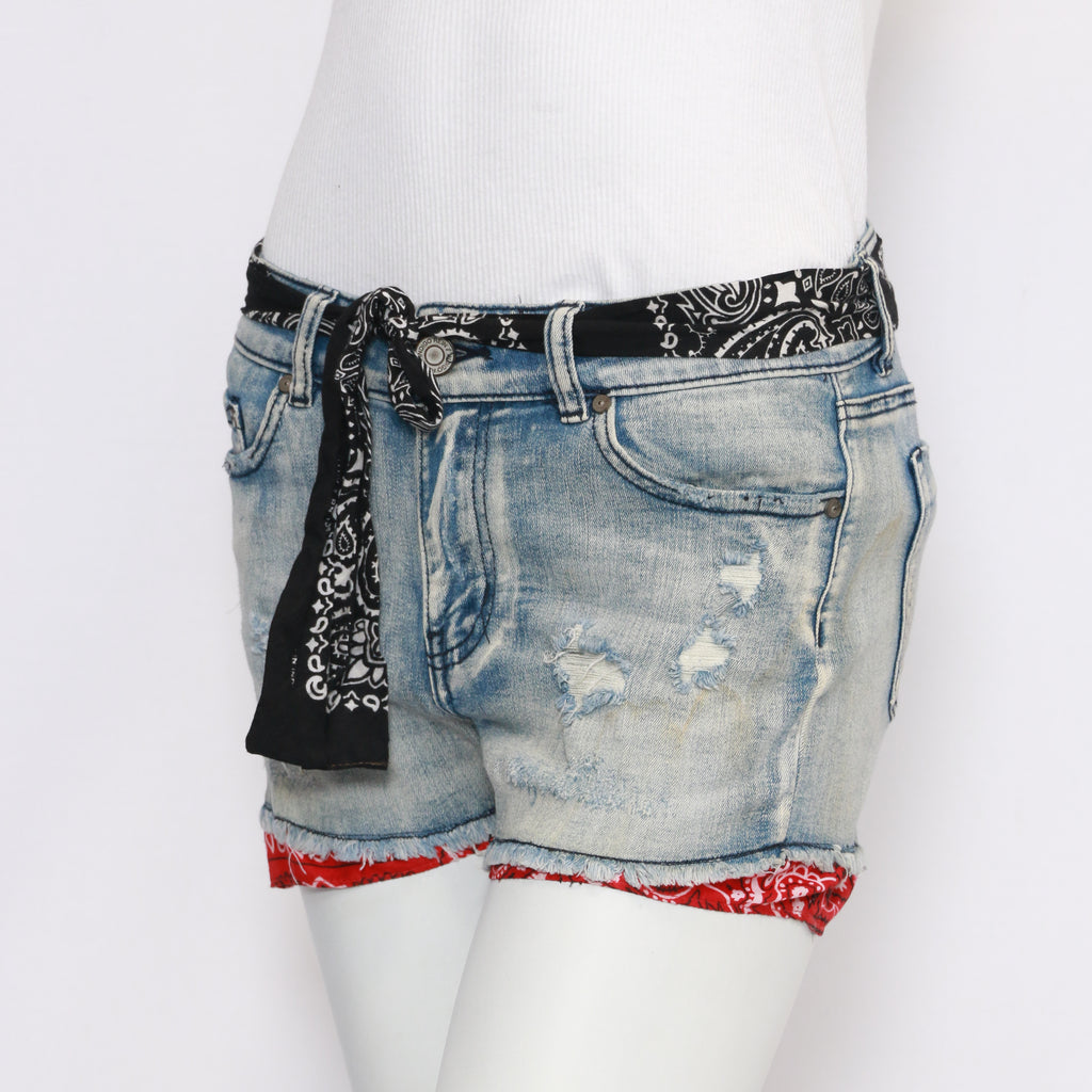 CR025 Reworked Shorts with Bandana Belt and Bottom Hem