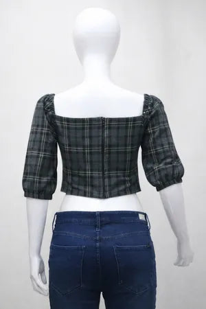 CR1350 Rework Square Neck Puff Sleeve Crop Tops