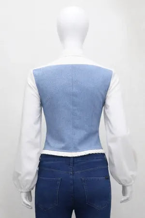 CR1288 -Upcycle Denim Corset Collar Top