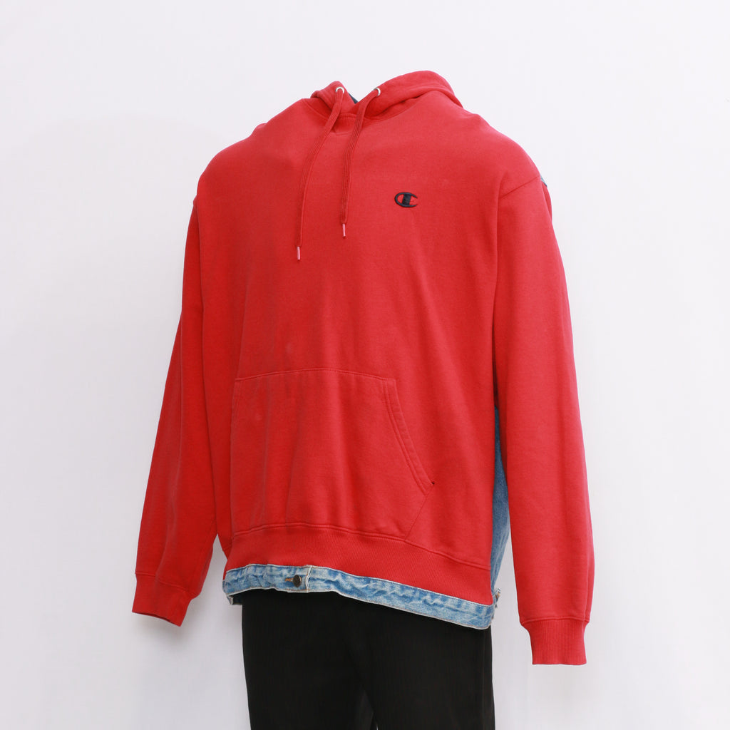 CR1038 Men Reworked Red Hood With Denim Back