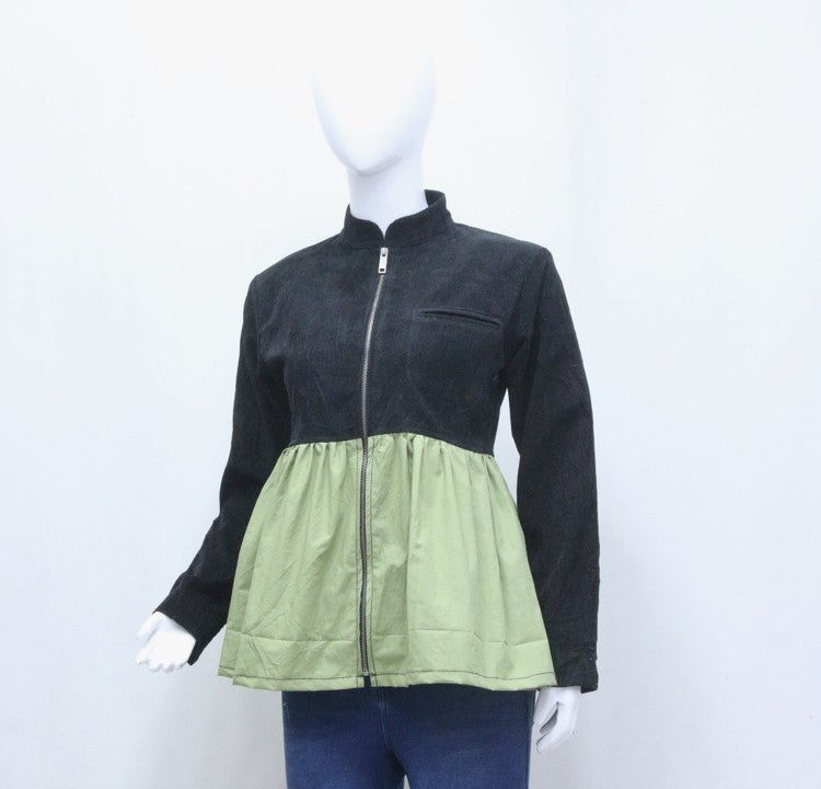 CR1304 - Upcycled Color-Block Peplum Zip Jacket