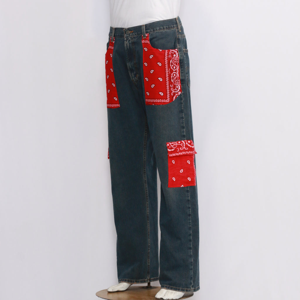 CR981 Men Reworked Branded Denim With Hanky Design