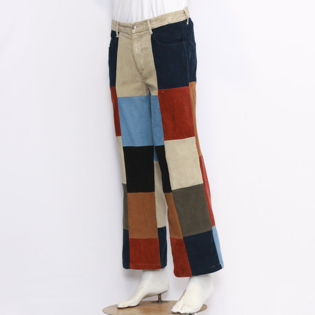CR413 Reworked Unisex Patch Work Loose Fitted Y2K Style Corduroy Pant