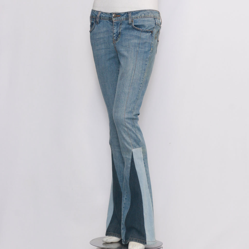 CR073 Reworked Triangle Patch Denim Flared Pants for Ladies