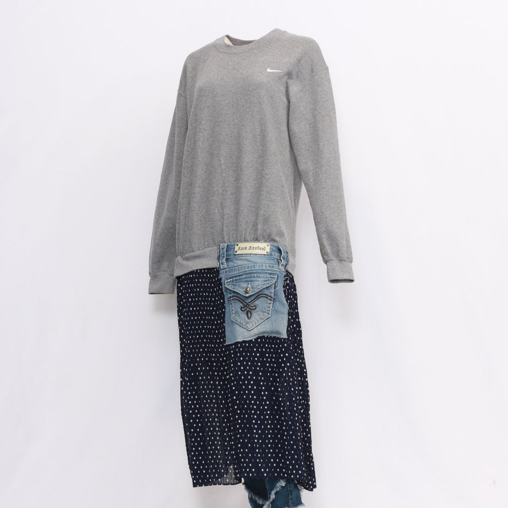 CR130 Reworked Ladies Full Length Dress Sweatshirts with Denim Pockets