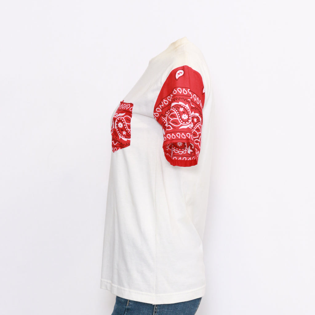 CR877 Men's White Shirt with Reworked Bandana Pockets and Sleeves