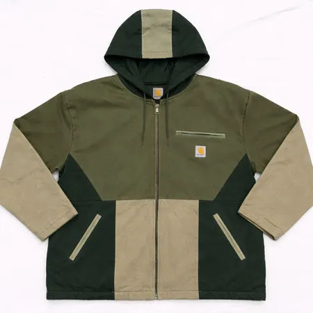 CR1072 Upcycled Carhartt Colour-Block Hooded Jacket