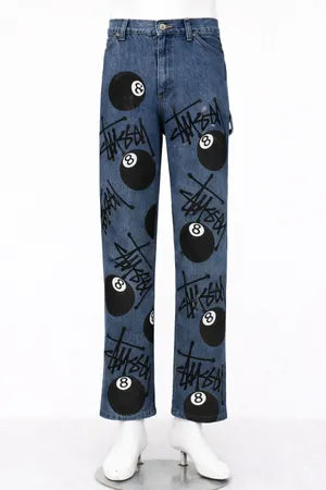 CR1183 Upcycled STUSSY Graphic Eight-Ball Denim Pants