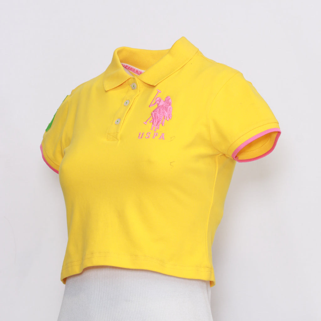 CR1047 Reworked Branded Yellow Bellyshirt With Pink & Green Patch