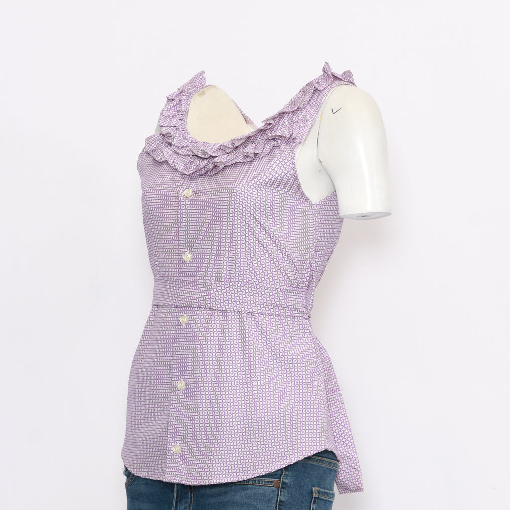 CR0229 Reworked Ladies Deep Neck Sleeveless Front Button Blouse