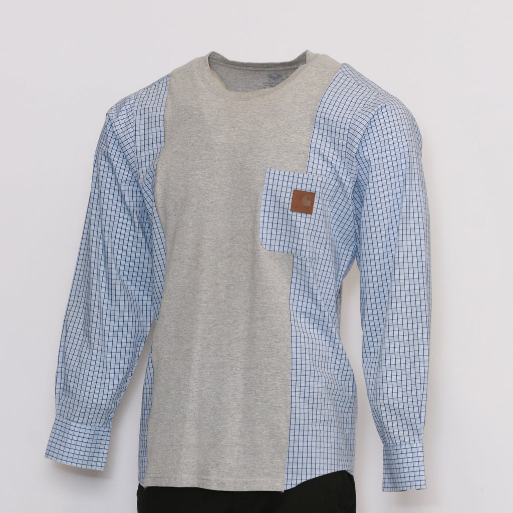 CR328 Men Reworked Carhartt Henley With Check Print