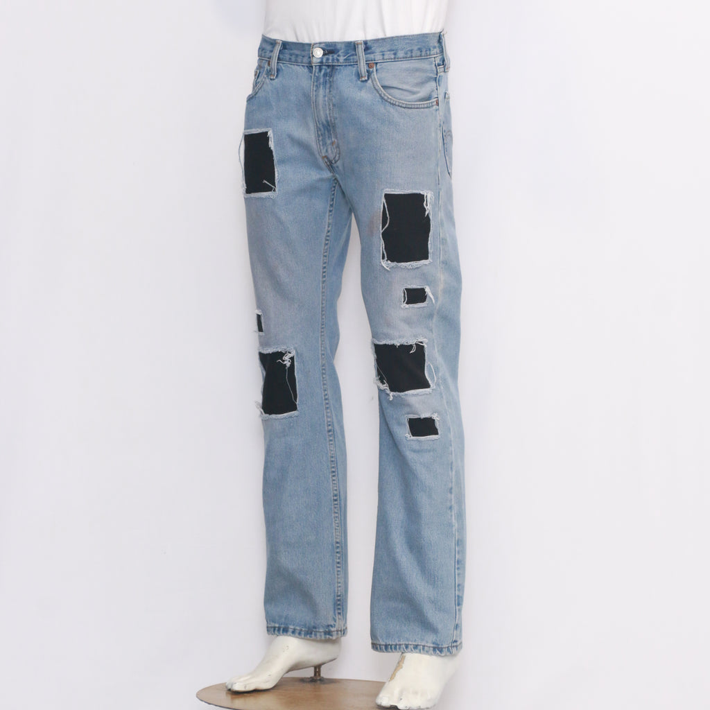 CR084 Trendy Pair Of Reworked Denim Pants Contrast Panels