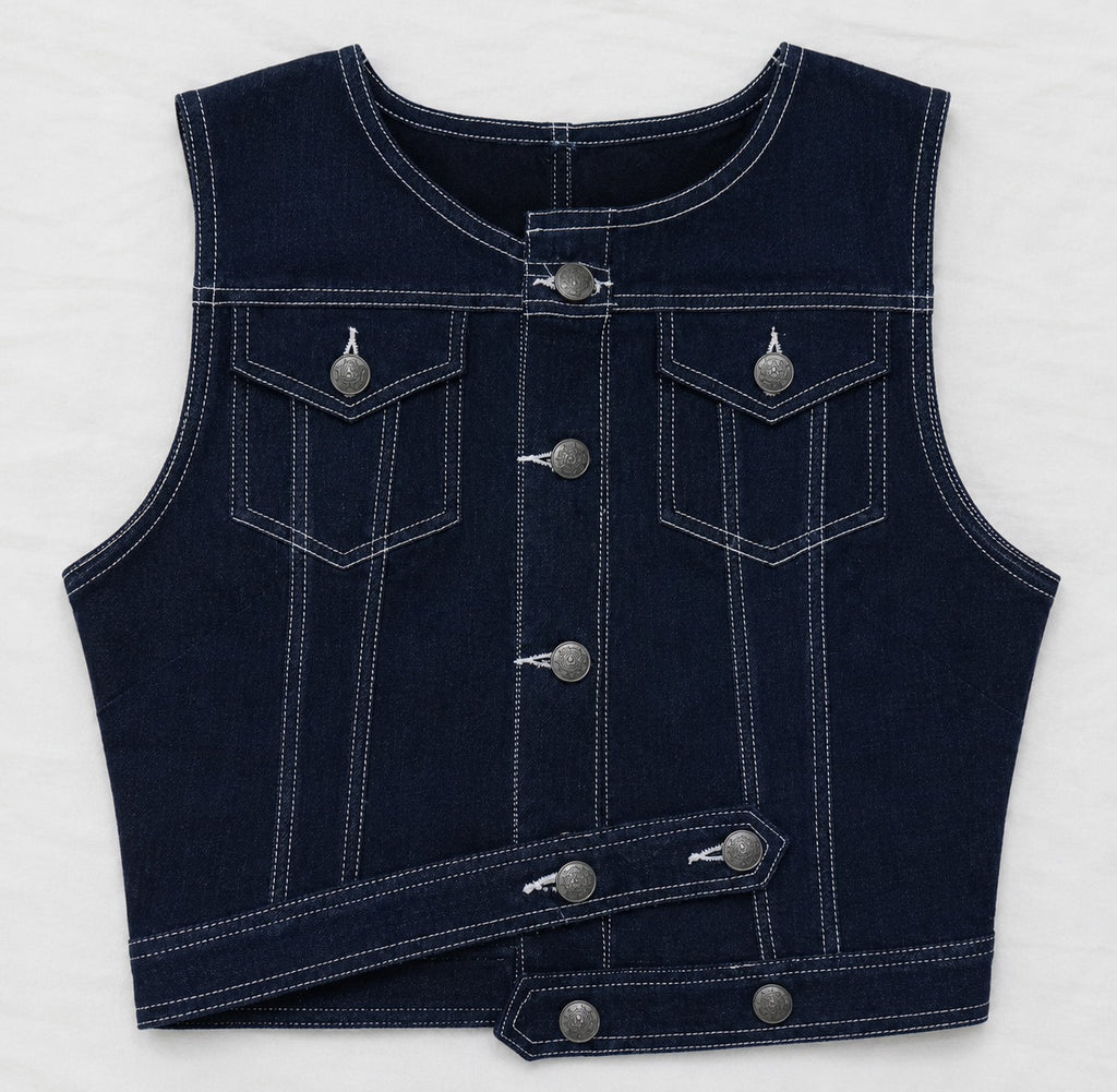 CR2206 UPCYCLED ASYMMETRIC DENIM CORSET VEST
