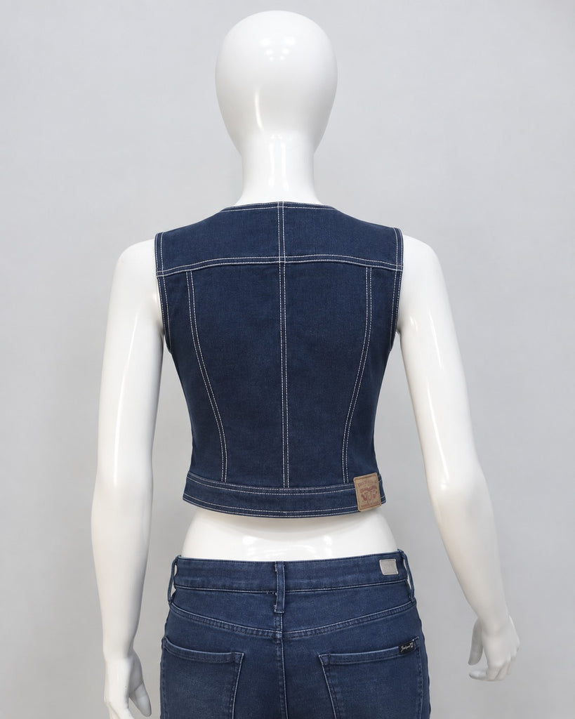 CR2206 UPCYCLED ASYMMETRIC DENIM CORSET VEST