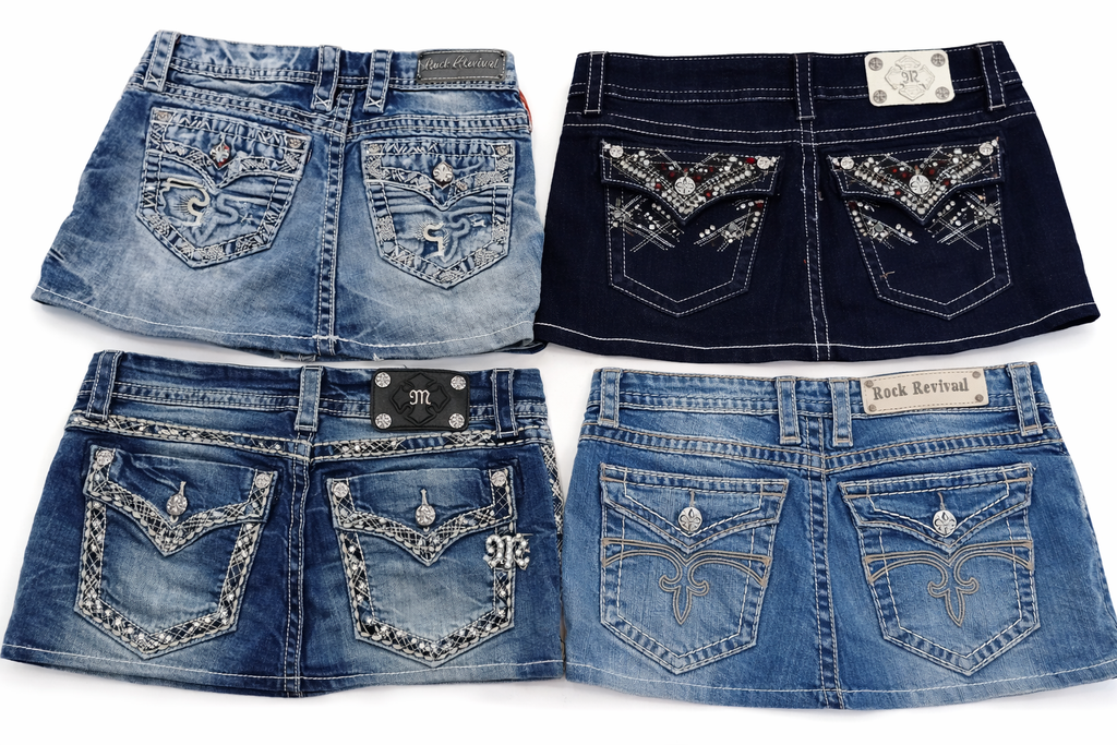 CR7177 Rework Miss Me And Rock Revival Mini Denim Skirts