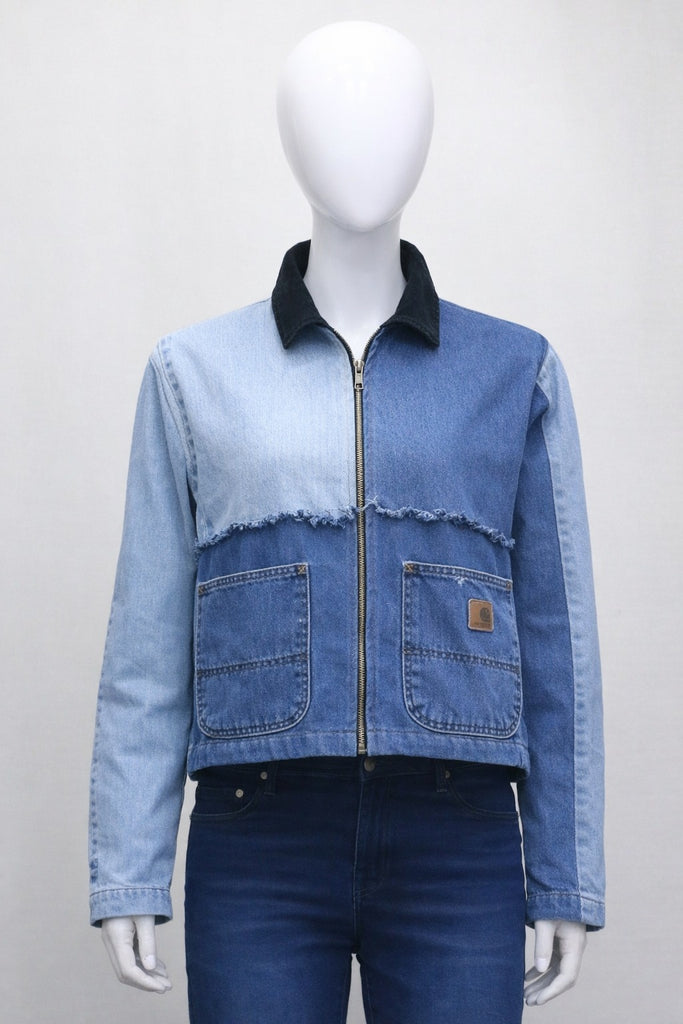 CR1411 Rework Two-Tone Denim Zip Jacket – Contrast Panel Workwear Style