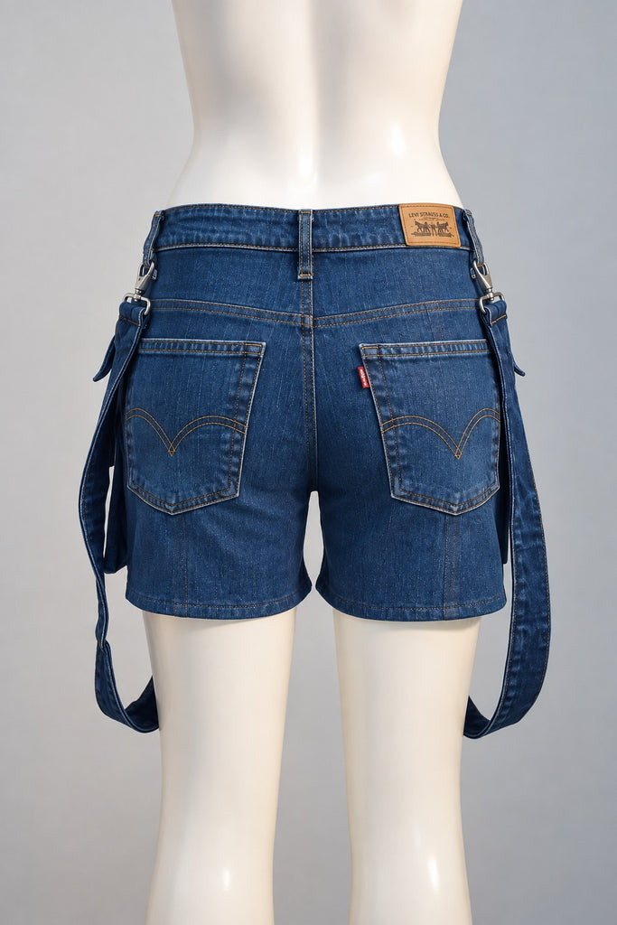 CR2285 UPCYCLED DENIM SUSPENDER CARGO SHORTS