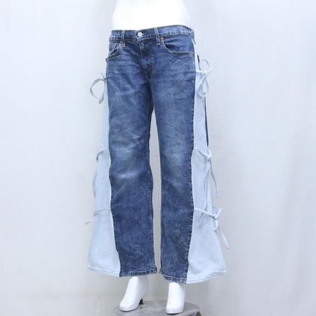 CR1266 Upcycled Lace-Tie Flare Denim Pants