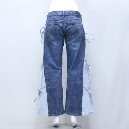 CR1266 Upcycled Lace-Tie Flare Denim Pants