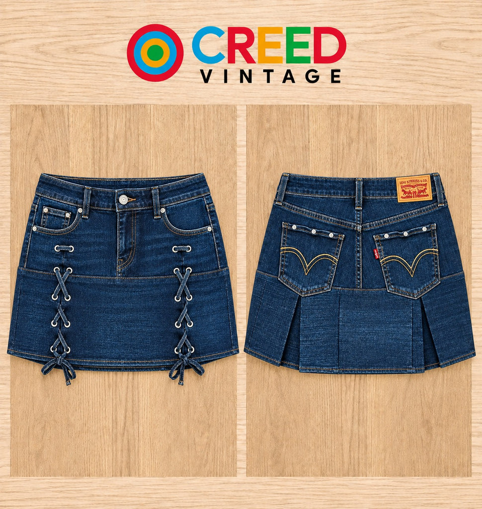 CR2277 UPCYCLED LACE-UP DENIM MINI SKIRT