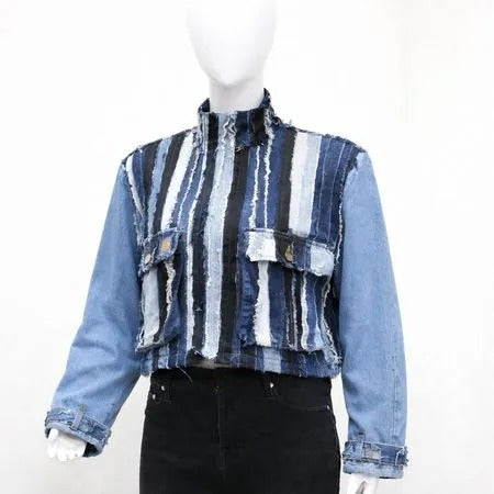 CR2020 Vintage Upcycled Stripe Denim Jacket