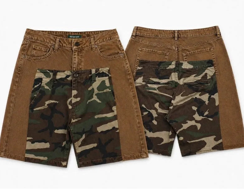 CR1544 Upcycled Camo Panel Shorts