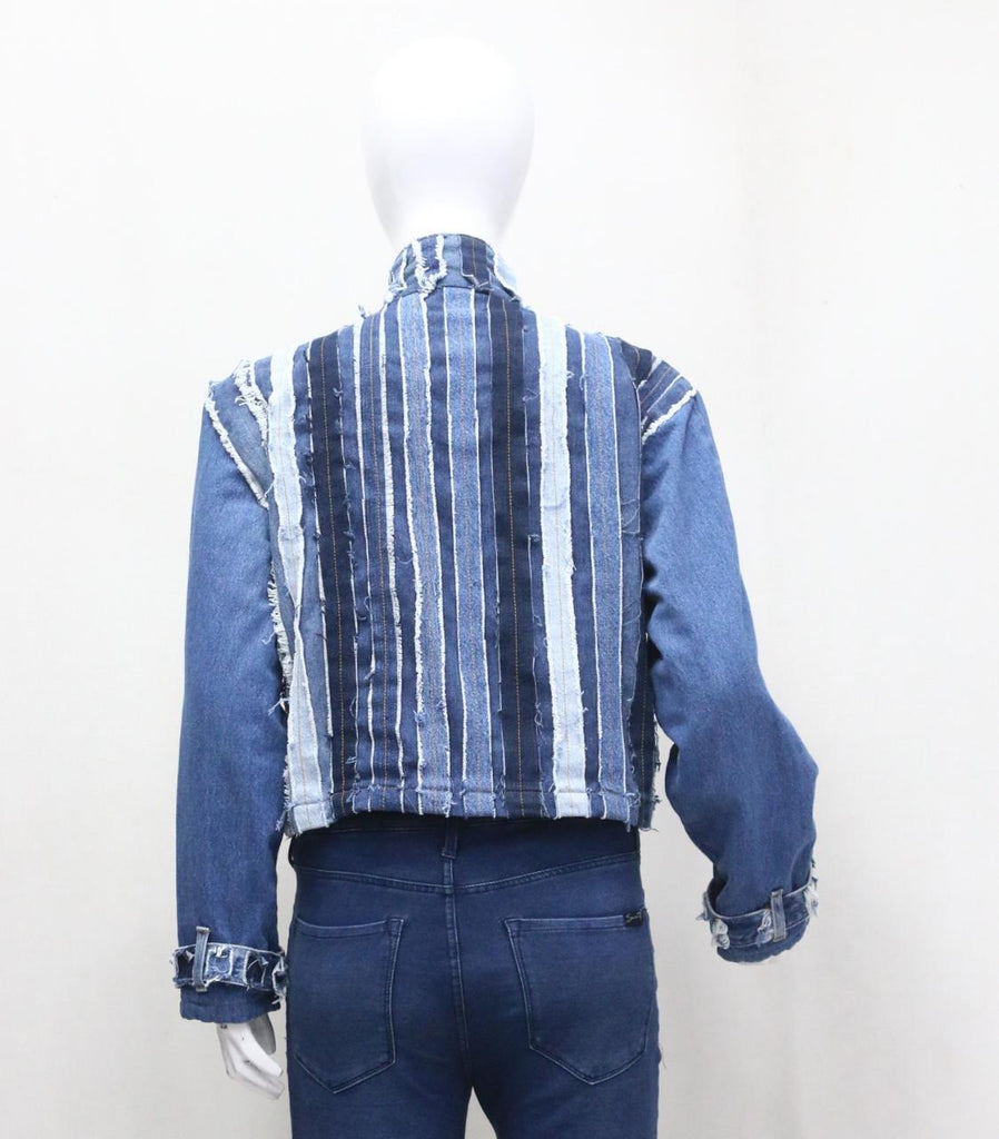 CR2189 Indigo Stripe Rework Denim Jacket
