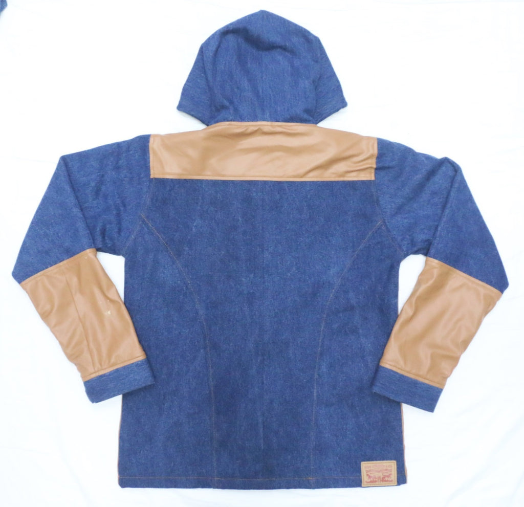 CR2199 UPCYCLED LEVI’S DENIM & FAUX LEATHER HOODED JACKET