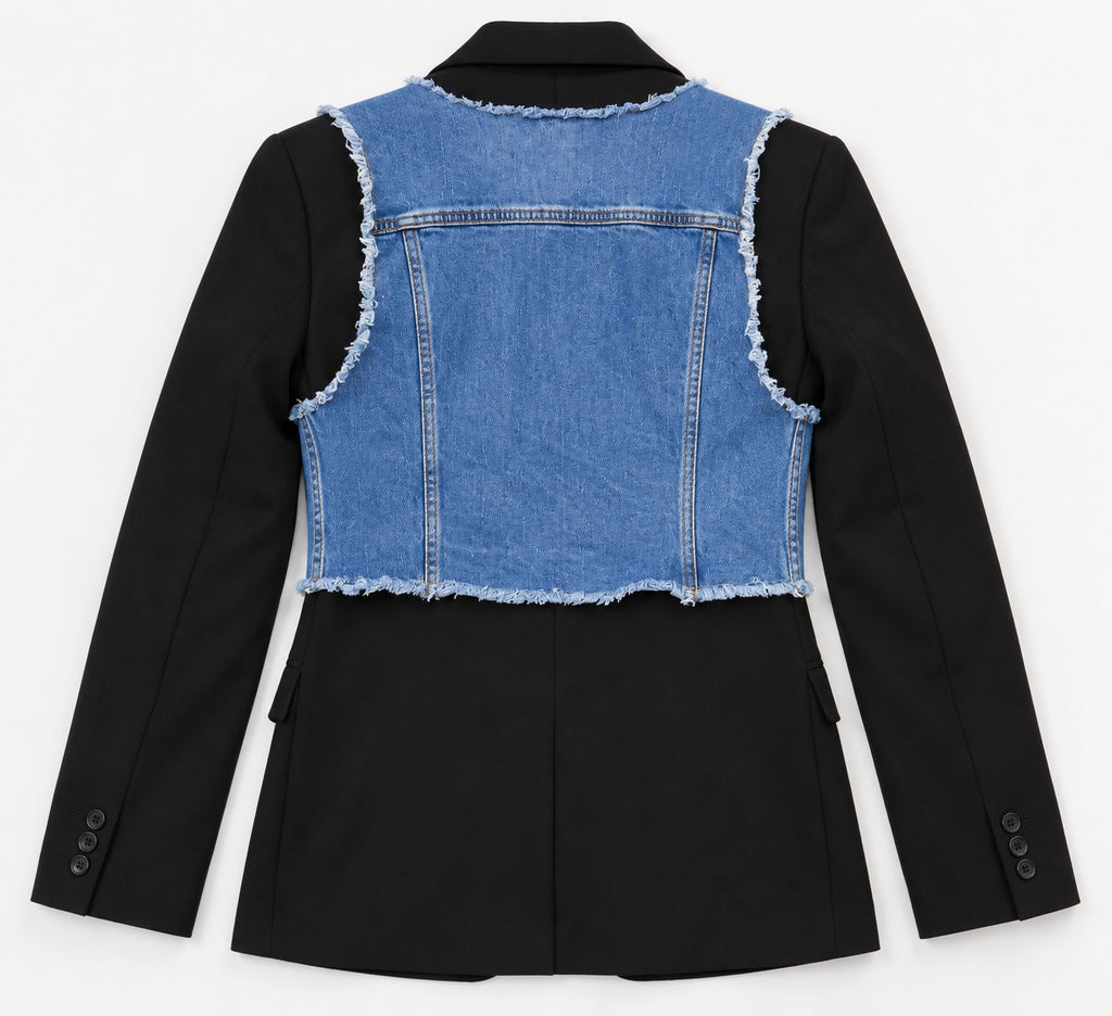 CR2270 UPCYCLED DENIM VEST PANEL SUITING BLAZER