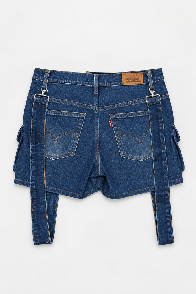 CR2285 UPCYCLED DENIM SUSPENDER CARGO SHORTS